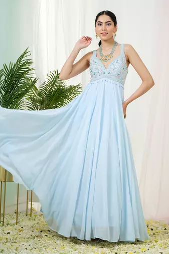 Powder blue lumos anarkali gown with dupatta