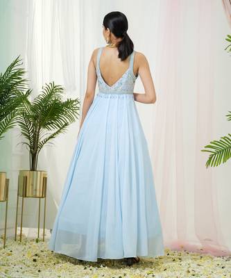 Powder blue lumos anarkali gown with dupatta 5