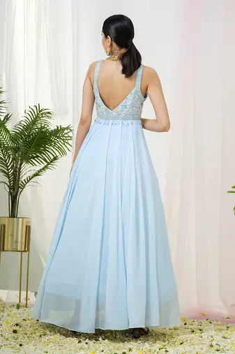 Powder blue lumos anarkali gown with dupatta