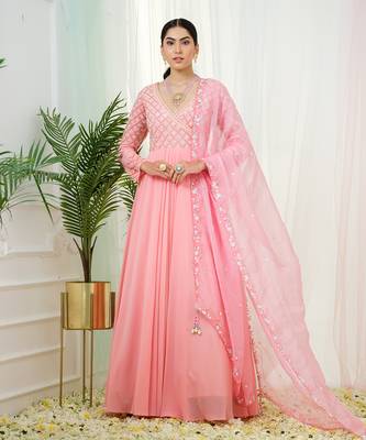 Pink mystique anarkali gown with dupatta 1