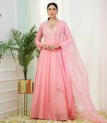 Pink mystique anarkali gown with dupatta