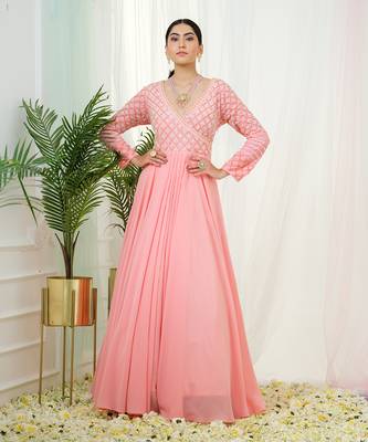 Pink mystique anarkali gown with dupatta 2