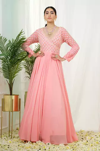 Pink mystique anarkali gown with dupatta