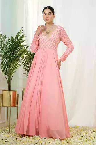 Pink mystique anarkali gown with dupatta