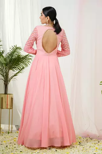 Pink mystique anarkali gown with dupatta