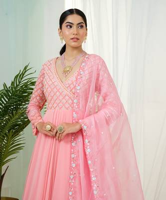 Pink mystique anarkali gown with dupatta 5