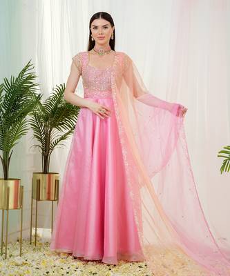 Pink rosabella anarkali gown with dupatta 1
