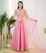 Pink rosabella anarkali gown with dupatta