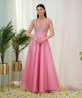 Pink rosabella anarkali gown with dupatta 2