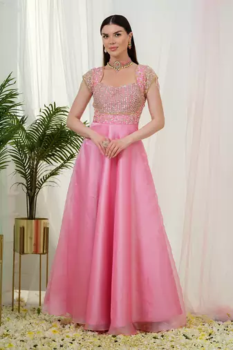 Pink rosabella anarkali gown with dupatta