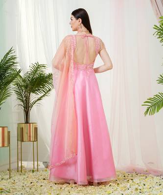 Pink rosabella anarkali gown with dupatta 3