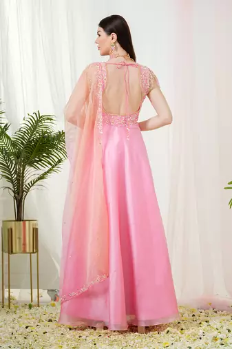 Pink rosabella anarkali gown with dupatta