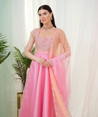 Pink rosabella anarkali gown with dupatta 4
