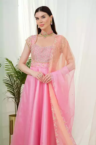Pink rosabella anarkali gown with dupatta
