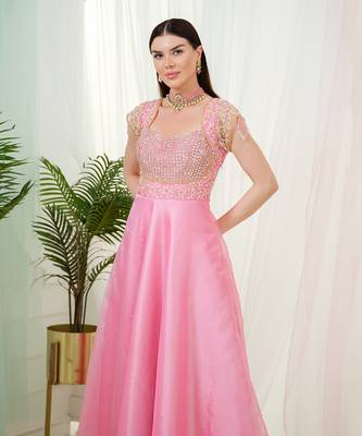 Pink rosabella anarkali gown with dupatta 5