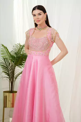 Pink rosabella anarkali gown with dupatta