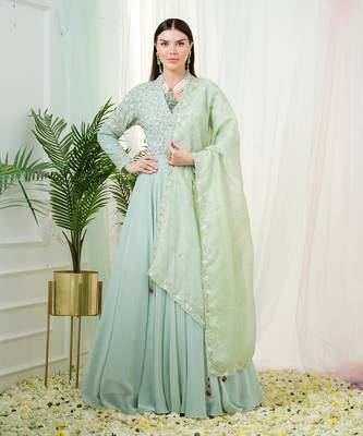 Mint green sorrel anarkali gown with dupatta 1
