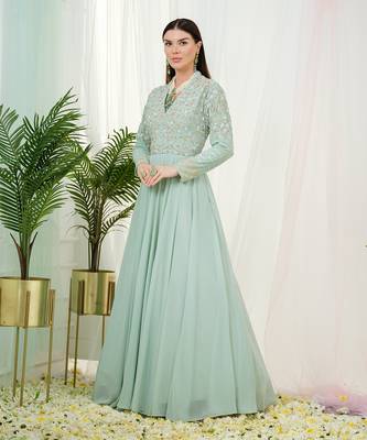 Mint green sorrel anarkali gown with dupatta 2