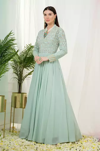Mint green sorrel anarkali gown with dupatta