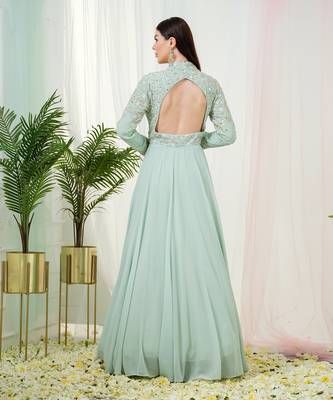 Mint green sorrel anarkali gown with dupatta 3