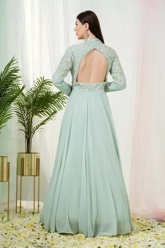 Mint green sorrel anarkali gown with dupatta