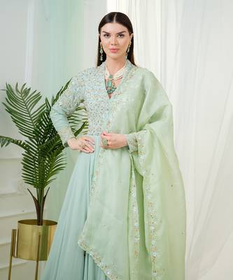 Mint green sorrel anarkali gown with dupatta 4