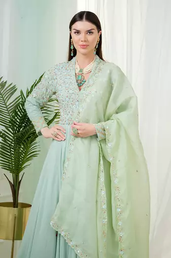 Mint green sorrel anarkali gown with dupatta