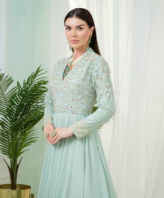 Mint green sorrel anarkali gown with dupatta 5