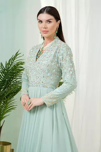 Mint green sorrel anarkali gown with dupatta
