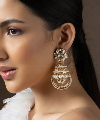 Gold polki and pearl jhumka earrings 2