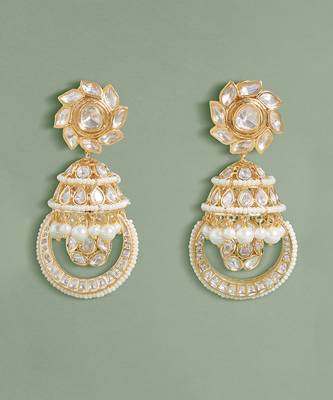 Gold polki and pearl jhumka earrings 4