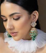 Gold polki and green beads jhumka earrings