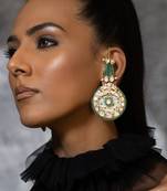 Green jade stone studded drop earrings
