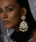 Gold polki and pearl drop earrings