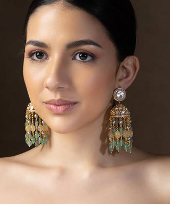Multi colour polki jhumka earrings 1
