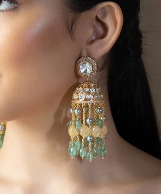 Multi colour polki jhumka earrings 2