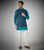 Royal blue embroidered nehru jacket set