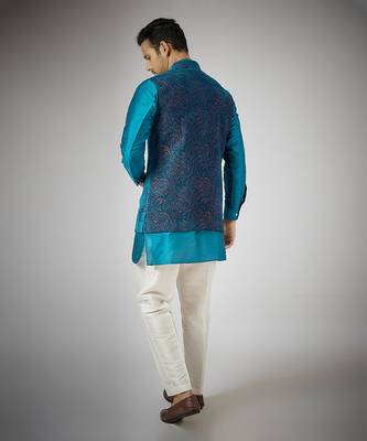 Royal blue embroidered nehru jacket set 2