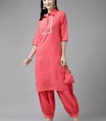 Aarika womens gajri colour rayon solid kurti & salwar set