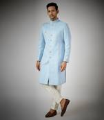 Sky blue embroidered achkan set