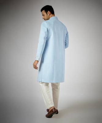 Sky blue embroidered achkan set 2