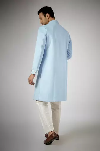 Sky blue embroidered achkan set
