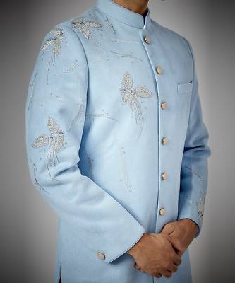 Sky blue embroidered achkan set 3