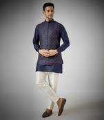 Navy blue embroidered nehru jacket set