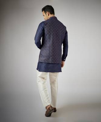 Navy blue embroidered nehru jacket set 2