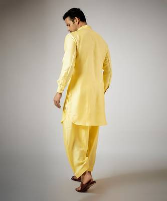 Yellow embroidered pathani set 2