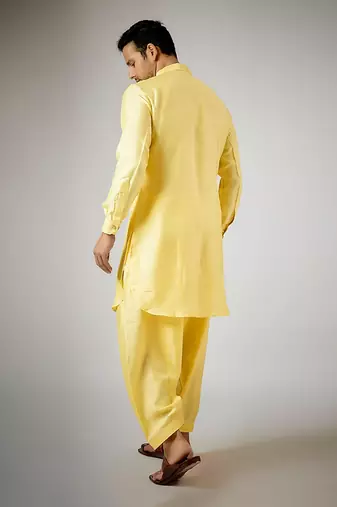 Yellow embroidered pathani set