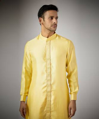 Yellow embroidered pathani set 4