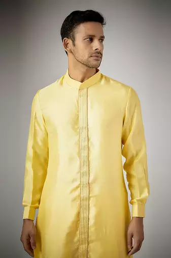 Yellow embroidered pathani set