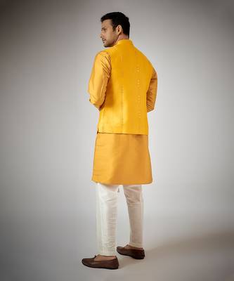 Mustard embroidered nehru jacket set 2